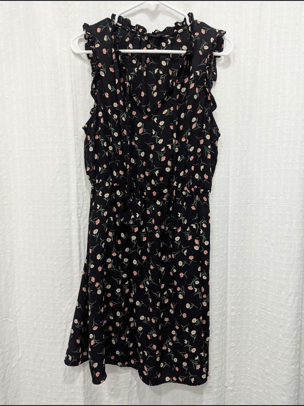 Lucky Brand Black Midi Dress with Pink Rose Print